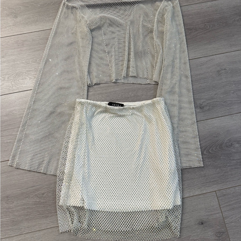 AKIRA Silver Mesh Skirt Set